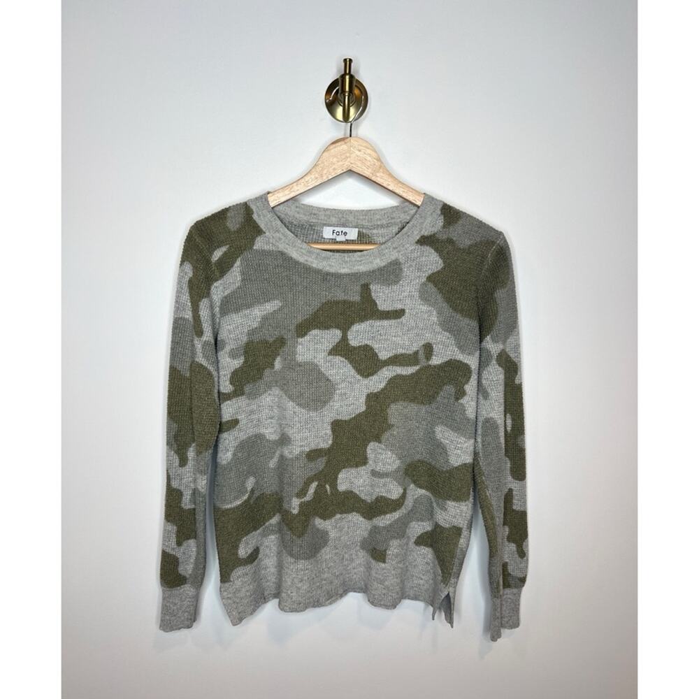 Fate Camo Waffle Knit Sweater Top